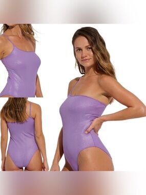 Everyday Sunday One Shoulder Purple Shimmer Swimsuit Size Small